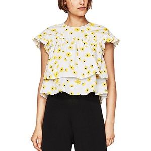 Zara Yellow Flower Striped Top